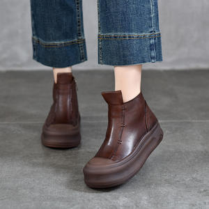Bottines en cuir pour femmes à talon carré avec fermeture éclair latérale, bottes courtes décontractées et élégantes pour femmes, bottes en cuir montantes élégantes pour femmes - Product Image 3