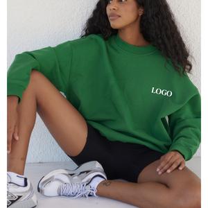 Women's High Quality Casual Solid Loose Fit Long Sleeve O-Neck Crop Top Printed Workout Cropped Pullover <b>Sweatshirt</b> for Winter - Product Image 2