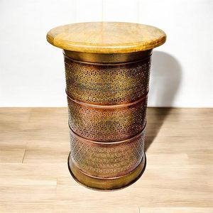 Mesa auxiliar superior de aluminio y madera de lujo para sala de estar moderna y decoración interior del hogar del dormitorio - Product Image 2