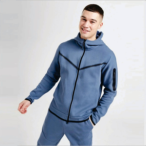 Ensemble de survêtement unisexe bleu ciel à capuche, deux pièces, pantalon de jogging zippé, vêtements de sport athlétiques, entraînement, tenue décontractée, 100% coton - Product Image 5