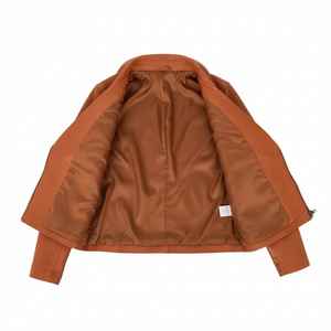 Chaqueta Bomber de Cuero Genuino Color Bronceado para Mujer, Cierre Asimétrico, Forro de Algodón Ecológico, Prenda Exterior Suave para Invierno - Product Image 4
