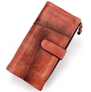 Tarjetero de cuero genuino personalizado, tarjetero largo de alta calidad para hombre, billetera de cuero con bloqueo RFID, cremallera Crazy Horse - Product Image 3