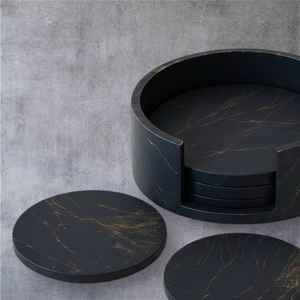 Sous-verres en béton marbré noir et or faits à la main, ensemble de 4 pièces, vaisselle moderne - Product Image 5