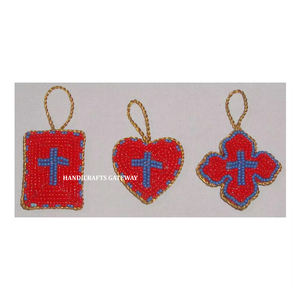 Bordado de Zari dorado de hermoso diseño hecho a mano de calidad superior con trabajo de cuentas en diseño personalizado adorno colgante de Navidad - Product Image 1