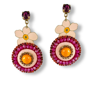 Pendientes de Botón para Mujer Raffaella De Angeli, Color Rosa Mignon Fucsia 11, Hechos a Mano por Artesanos Italianos, Cristal Romántico, Producto Único, Pieza Única - Product Image 1