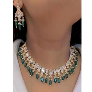 Elegante collar de circón CZ semiprecioso de calidad superior con pendiente para mujeres y niñas para bodas y fiestas - Product Image 1