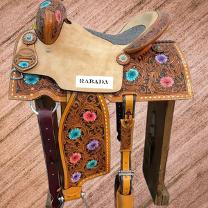 Type de baril de selle en cuir de l'Argentine occidentale avec billette arrière et 3 selles de mode en cuir véritable de cheval de circonférence arrière large - Product Image 1