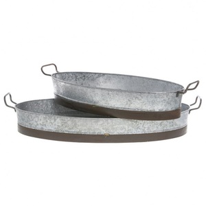 Antique Designing Meta Fruits Serving tray With Rope Handle Rounded Shape Salad Serving Tray With Set Of 3 Pcs For Sale - Product Image 3