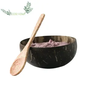天然椰子碗和勺子有机可可壳碗套装竹草冰沙，巴西莓，沙拉环保零浪费礼品