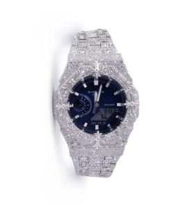 Montre à cadran rond avec boîtier en acier inoxydable entièrement recouvert de moissanite, résistance à l'eau de 10 bars - Product Image 2