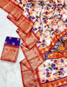 Dola Seda Viscosa Saree Floral Jacquard Borde Impreso digital Estirable Ecológico Uso diario Pañuelos de estilo étnico - Product Image 1