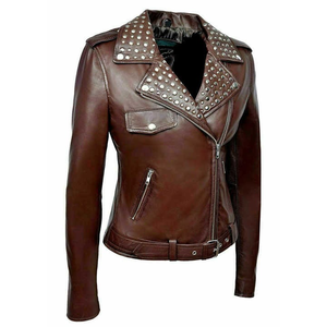 Chaqueta de Motociclista de Cuero con Tachuelas de Calidad Increíble para Mujer, Chaqueta de Cuero Genuino Ajustada con Tachuelas para Mujer - Product Image 6