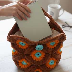 Sac à bandoulière en crochet floral, style japonais vintage, à sangle simple ou double, motifs géométriques carrés, doublure en polyester, pour femme, hiver - Product Image 5
