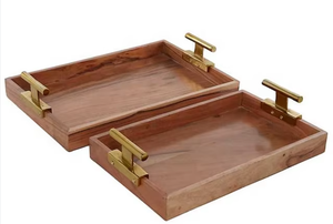 Plateau à thé en bois massif de noyer en forme de rectangle personnalisé en gros avec poignées pour les outils de cuisine de plateau de rangement d'hôtel - Product Image 5