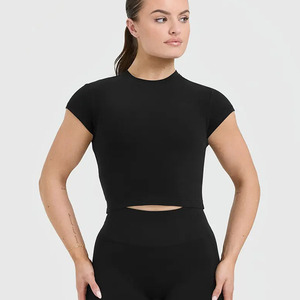 Último diseño negro 100% algodón Mujer camiseta Casual secado rápido transpirable y elegante diseñador relajado ajuste gimnasio entrenamiento camiseta - Product Image 1