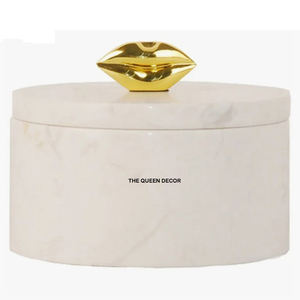 Boîte à bijoux en marbre moderne et simple, surface polie, artisanat de designer, pour chambre à coucher ou salon, laiton antique - Product Image 1