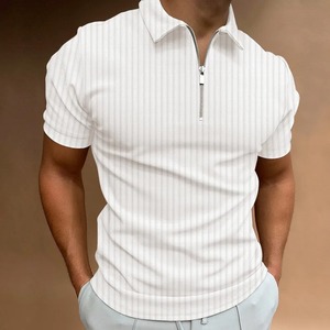2025 été mode hommes décontracté mince pour Polo manches courtes avec fermeture éclair solide décontracté rayure T-Shirt 100% coton haut marque - Product Image 6