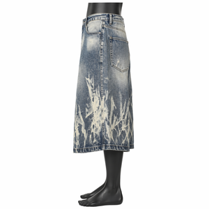 Custom Distressed Embroidery <b>Men</b> <b>Men</b>’s Washed Denim Jorts Baggy <b>Shorts</b> Loose Fit <b>Knee</b> <b>Length</b> Streetwear Bleach Jean <b>Shorts</b> - Product Image 3