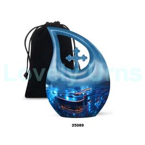Wholesale Black Aluminium Guitar Tear Drop Cremation Urn for Adult Ashes Decorative Cross Funeral Urn With Free <b>Velvet</b> <b>Bag</b> - Product Image 6