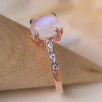 Déclaration en gros semi-bijoux tendance or rose dames rose argent sterling solitaire 925 opale bagues