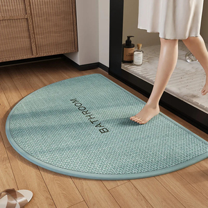 Oval Microfiber Bath <b>Mat</b> With Rubber Backing <b>Anti</b> <b>Slip</b> Teal Color Minimalist Design For Bathroom Floor - Product Image 5