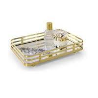 Plateau rectangulaire décoratif en métal miroir pour l'organisation de la vaisselle de cuisine à domicile, présentoir à parfums, finition élégante et réfléchissante