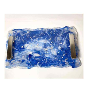 Plateau de service décoratif de luxe en résine avec poignées dorées, plateau de présentation à texture marbrée pour table basse ou décoration de coiffeuse - Product Image 5