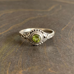 Romantic Dainty <b>Peridot</b> <b>Ring</b> (2.2 Grams) Gemstone Jewelry with Rhodium Gold Plating Featuring Zircon Inlay for Everyday Wear - Product Image 1