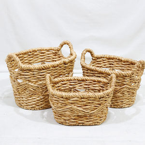 Artex Dong Thap Set of 3 Hand Woven Water Hyacinth Minimalist Multifunction <b>Small</b> Organizer <b>Basket</b> with <b>Handles</b> - Product Image 3