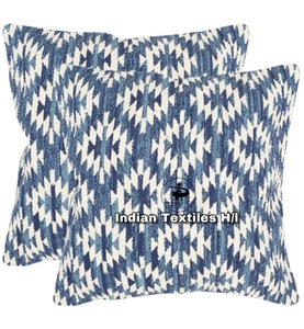 100% funda de cojín azul real de lana orgánica tejida a mano geométrica Vintage Kilim estilo indio almohada de tamaño personalizado para el hogar - Product Image 3