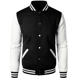 Chaqueta de lana Varsity Premium para hombre con mangas de cuero, cuello levantado, logotipo delantero, bombardero universitario, abrigo de lana de estilo callejero - Product Image 1