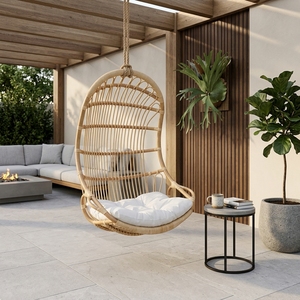 Fauteuil suspendu en rotin naturel Subaliu Skopje HC, chaise balançoire de jardin extérieure avec coussin en sergé, décoration de patio, design artistique pur - Product Image 2