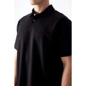 T-shirt basique pour homme, coupe ample, noir, coton épais, doux et texturé, col polo, tissu Oxford - 88382 - Product Image 4