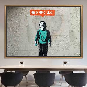 Lienzo Impreso de Banksy 'Nobody Likes Me': Impresión de Arte Urbano Graffiti, Lienzo con Marco Dorado - Product Image 1