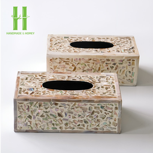 Produit de haute qualité en gros de nacre et incrustation de résine boîte à mouchoirs vadrouille résine porte-mouchoirs OEM fabriqué au Vietnam - Product Image 1