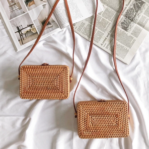 Bolsos de Paja Rectangulares Hechos a Mano con Correa de Cuero, Recuerdo de Vietnam, Decoración para el Hogar, Gran Venta, al Mejor Precio - Product Image 2