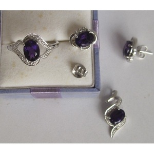 Amethyst and White Topaz <b>Set</b> in Rose <b>Gold</b> White <b>Gold</b> and <b>Gold</b> Plated for Wedding Party Fine Bridal Jewelry - Product Image 1