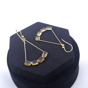 ต่างหูคริสตัลควอตซ์ทรงขนมปังฝรั่งเศสสำหรับสตรีต่างหูทองเหลือง18K ชุบทอง18K - Product Image 5