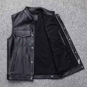 Gilet en cuir de vache véritable de couleur personnalisée pour hommes Nouveau gilet de moto décontracté à motif 3D sans manches à la mode pour l'hiver - Product Image 2