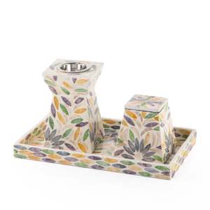 Artistic MOP Incense Burner Set With Holder Tray Luxury Floral Inlaid Burner Set Unique Incense <b>Gift</b> <b>Box</b> For Ramadan <b>Eid</b> Mubarak - Product Image 1