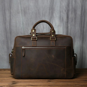 Vintage Genuine Leather Laptop Messenger Crossbody Portable Large Capacity Shoulder Bag Work Style Zipper Closure - Product Image 5