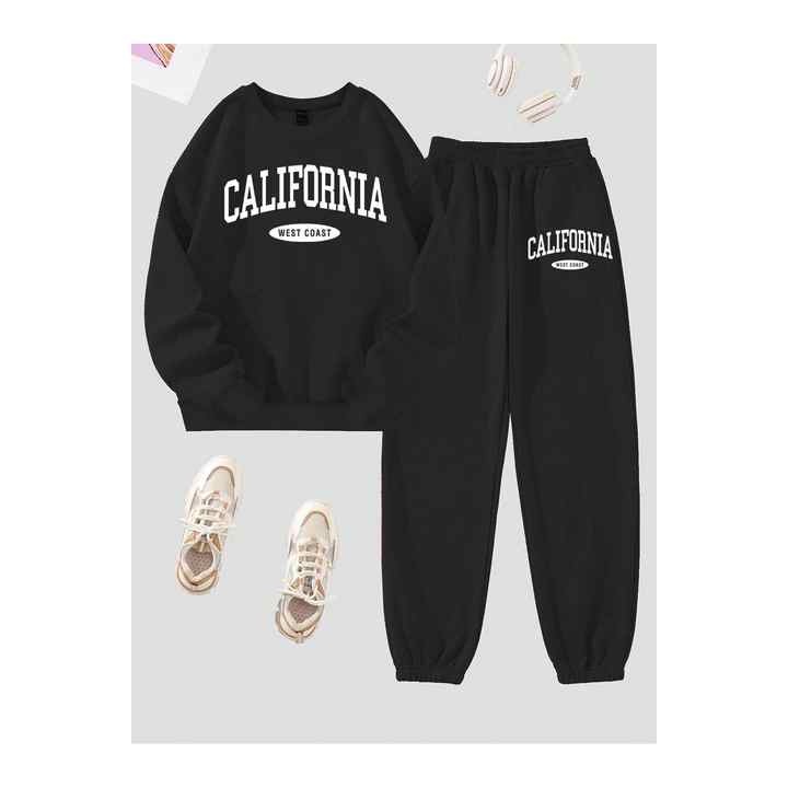 3 Yarn Raised Printed Oversize Sweatshirt Tracksuit