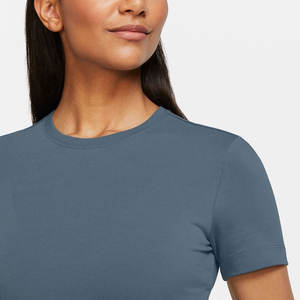 Camiseta corta con estampado de moda para mujer, camiseta de gimnasio con cuello redondo de algodón y LICRA con logotipo personalizado para verano - Product Image 4