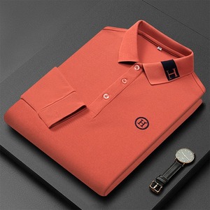 Camiseta de Manga Larga para Hombre, Estilo Jersey, con Solapa, Bordado con Diseño de Puntos, 180g, 100% Algodón, Moda Moderna, Primavera-Otoño - Product Image 2