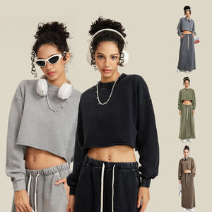 Sweat à capuche vintage personnalisé pour femmes 380gsm sweat-shirts en éponge française délavés unisexe Streetwear haut court vierge à capuche - Product Image 3