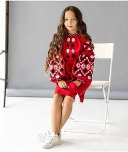 Embroidered <b>Long</b> Balloon <b>Sleeve</b> Knee Length Cotton Party Wear Ukrainian Child <b>Dress</b> - Product Image 3