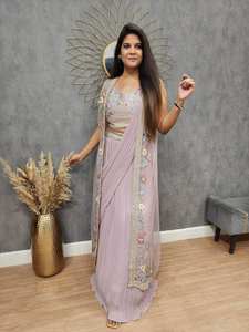 คอลเลกชั่นแนวอินโดตะวันตกล่าสุดผ้าทอลายปักผ้าไหม georgette สำหรับใส่ในงานเทศกาลของผู้หญิง - Product Image 2