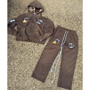 Streetwear Acid Washed Sweat Suits Zipper Cropped Hoodies Tracksuit <b>Set</b> Vintage Sweatpants and Hoodie <b>Set</b> for <b>Men</b> - Product Image 1