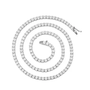 Collar de cadena tipo tenis de plata de ley 925 con diamantes de moissanita VVS de 2mm, 3mm, 4mm, 5mm, 6.5mm, joyería fina de lujo estilo hip hop para hombres y mujeres. - Product Image 2