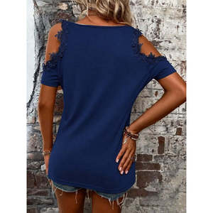 Chemisier en viscose à col rond et épaules dénudées pour femme, 37754 - Bleu marine - Product Image 3